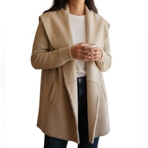 Neiman Marcus Sherpa Faux Suede Drape Cardigan Jacket
